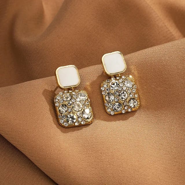 White Stud Drop Earrings – Chic Modern Sparkle