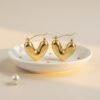 Gold Puffy Heart Hoop Earrings,Anti-Tarnish