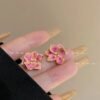 Pink Floral Enamel Stud