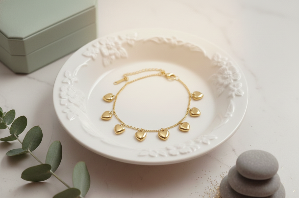 Golden Heart Charm Bracelet